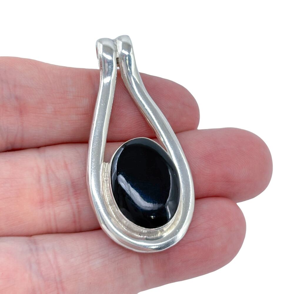 Estate Sterling Silver 925 Taxco Mexico Onyx Pendant